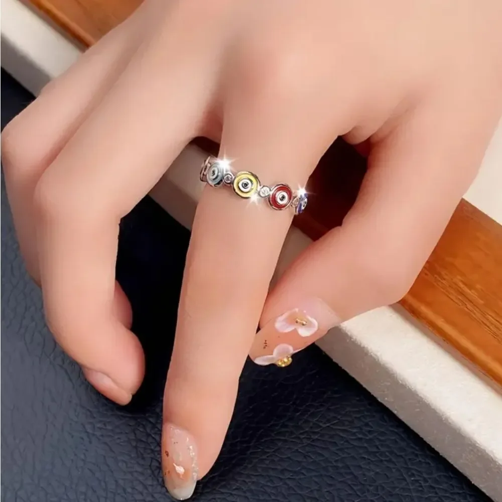 Colorful Evil Eye Ring Sz 7